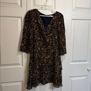 Skies Are Blue Navy and Mustard Floral Dress Size L